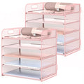 2 Pack Letter Tray 5-Tier Desk Organizer File Paper Holder with Handle, Metal Desktop Document Shelf Tray Office Classroom Organization - Pink - color: Pink