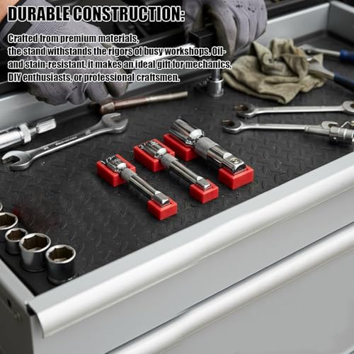 Magnetic Socket Extension Holder Set 3-Piece ratchet Organizer for 1/2", 3/8", and 1/4" Drive Extensions, Professional Garage Drawer Storage with Strong Magnetic Base, Red (Red) - color: Red
