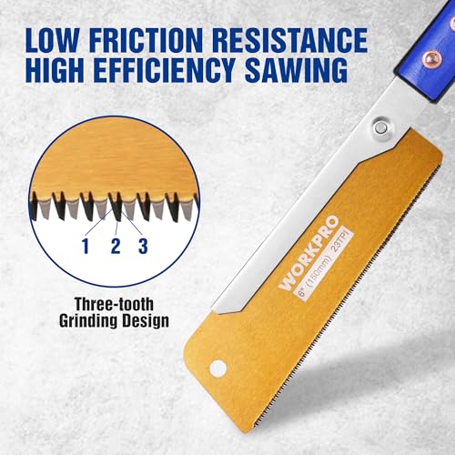 WORKPRO 6'' Japanese Pull Saw, Dovetail Saw with 23TPI & SK5 Flexible Blade - size: 6'' - Dovetail