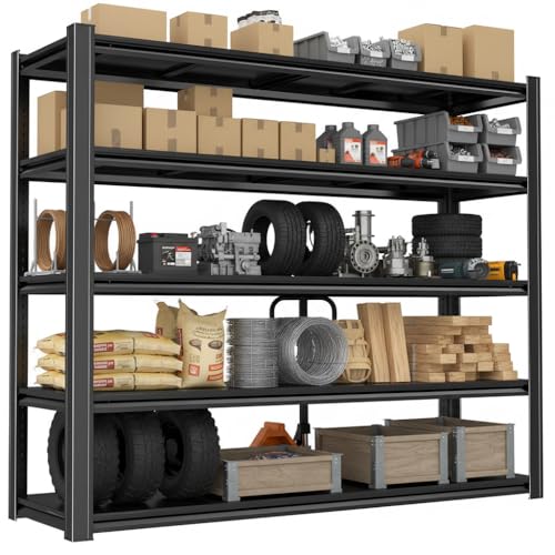 5-Tier Heavy Duty Garage Shelving, 3,250 lbs Capacity Adjustable Metal Storage Shelving Unit for Garage, Basement, Warehouse and Workshop, 62" W x 23.5" D x 83" H - size: 6T 62"W x 24"D x 83"H