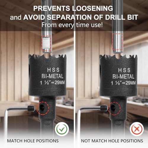 1-1/8 Inch Hole Saw with 9.1mm Triangle Shank Arbor, JTemgle Bi-Metal Hole Saw Heavy Duty Hole Cutting Tool for Cornhole Boards, Recessed Lights, Wood, Plastic, Drywall & Soft Metal - size: 1-1/8"