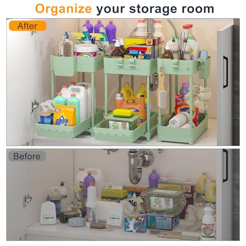 Sevenblue 3-Pack 2-Tier Under Sink Organizers with Sliding Drawers - color: Green, size: 12.8 Inch
