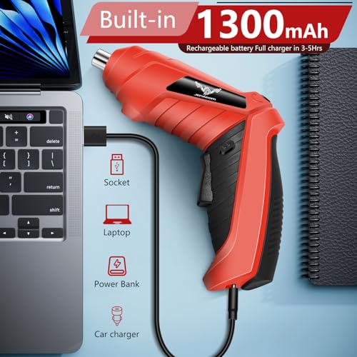 JENABOM 3.6V Electric Cordless Screwdriver Set, Mini Drill Set - color: Red