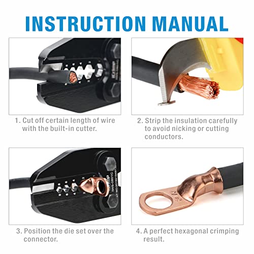 iCrimp Heavy Duty Copper Lug Crimping Tool, for AWG 8,6,4,2,1 Gauge Battery Cable Ring Terminal Ends with Built-in Cable Cutter - size: AWG8-1