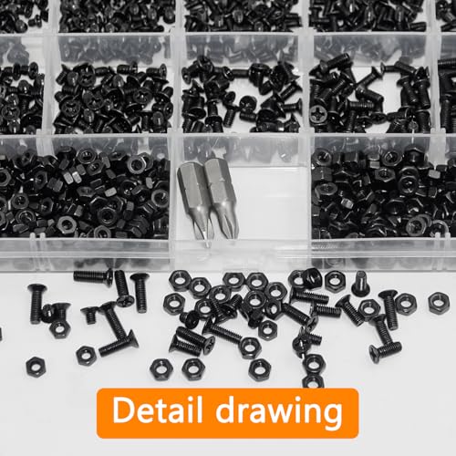 1162PCS Metric Screw Assortment Kit M2.5 M3, 12.9 Grade Alloy Steel, Hex Socket Head Cap Bolts Nuts Washers Set, Black Zinc Plated Anti-Rust Screws for 3D Printer DIY - size: M2.5/3-1162Pcs