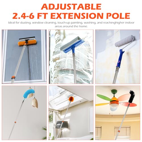2.4–6 FT Telescoping Extension Pole, Lightweight Aluminum Extendable Paint Roller Pole for Painting, Dusting, Window Cleaning, Sturdy Extension Pole with Foam Grip - size: 6 FT Orange