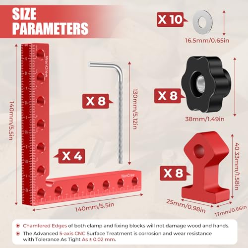 WenCrew Corner Clamps for Woodworking 4pcs 5.5" 90 Degree Clamp with Box