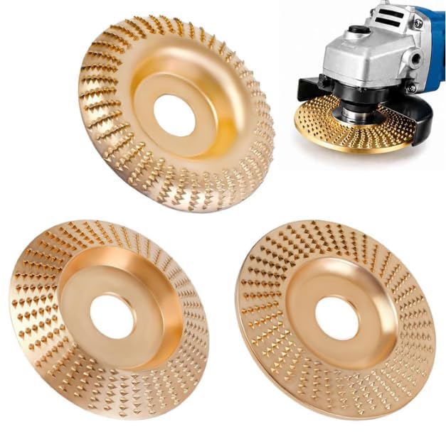 3pcs Angle Grinder Polishing Pad, Wood Carving Disc Set, Tungsten Carbide Grinding Wheel Wood Carving for 4" & 4-1/2" Grinders, Woodworking Attachment for Cutting, Shaping, Sanding