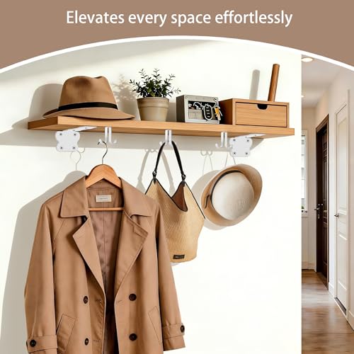 SOGAL 5 Inch Shelf Brackets with 4 Hooks, White Floating Shelf Bracket Invisible Supports 4 Pack - color: White, size: 5 Inch