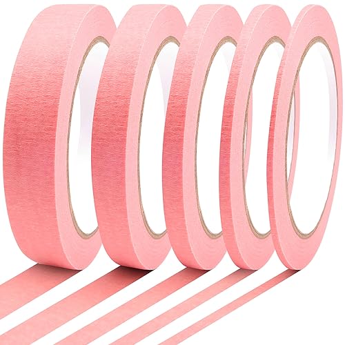 5 Rolls Pinstripe Tape - Masking Tape 1/16", 1/8", 1/4", 1/2", 3/4" - Thin Painters Masking Automotive Tape for DIY, Car, Auto, Paint, Art, Tumblers (Pink) - color: Pink