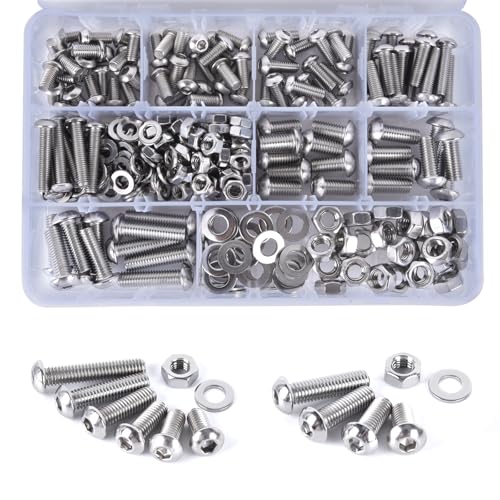 321PCS M6 M8 Button Head Screws Kit, GTERNITY M6-1.0 M8-1.25 Assorted Machine Screws Nuts Washers 304 Stainless Steel Metric Internal Hex Screws Bolts Nuts Washers Set - size: M6 m8 321 B