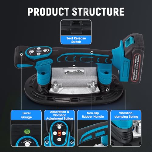 Tile Vibration Tool 250mm Suction Cup 882lbs/400kg Adsorption Handheld Tile Installation Leveling Machine Tile Vibrator Tool for Tiling Leveling Laying Max.28000r/Min 9 Speeds
