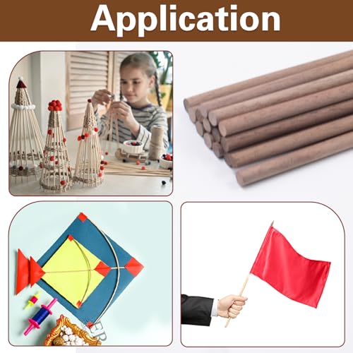 10 PCS Wooden Dowel Rods for Crafts Round Unfinished Walnut Dowel Rod Sticks Hardwood Sticks for DIY Crafting Woodworking and Building Model Material, (3/8 x 12 Inch)