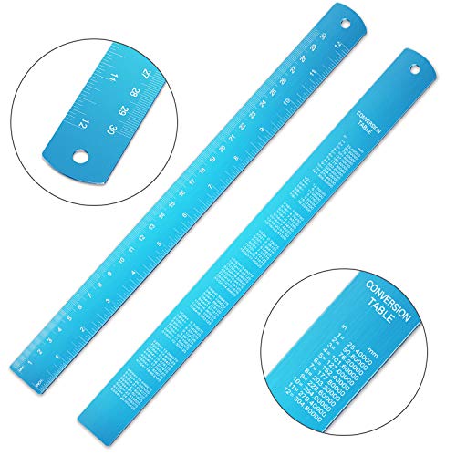 EBOOT 2 Pcs Stainless Steel Rulers Metal, Blue, 12 Inch, 6 Inch Style