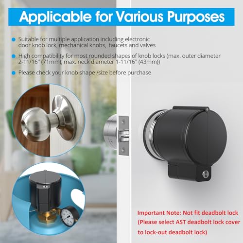 AST Adjustable Door Knob Cover with High Security Cylinder and 3 Brass Keys - color: Matte black with brass Keys