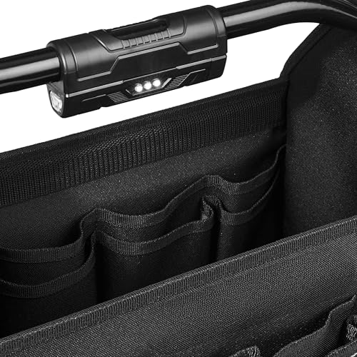 Amazon Basics Tool Bag Organizer with LED Light, 30 Pockets, Adjustable Shoulder Straps, Portable, Black - size: Tool Tote