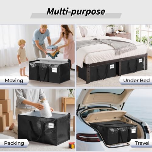 8 Pack Extra Large Clothes Storage Bins with Lids, Moving Bags,Black - color: Black, size: 8 Pack