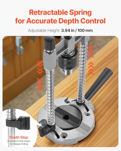 VEVOR Drill Guide, Multi-Angle Press Portable Precision Drilling Guide Jig Attachment, with Large Handle and Mounting Holes, Aluminum Alloy, for Drilling Angled or Straight Holes, for Wood Working - size: Ultra, style: Drill Guide