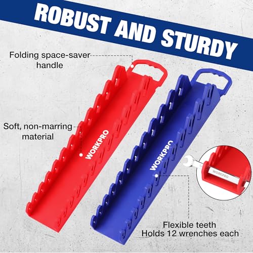 WORKPRO 2-Pack Magnetic Wrench Organizer, 12-Piece Gripper Wrench Holder - style: Stubby Wrench Organizer(2PC)