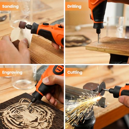 HARDELL 12V Cordless Rotary Tool Kit 6-Speed 10000-25000RPM 43 Pcs Orange