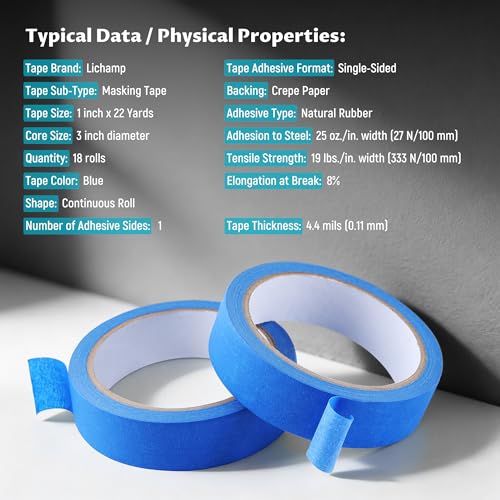 Lichamp 1 inch Blue Painters Tape Blue Masking Paper