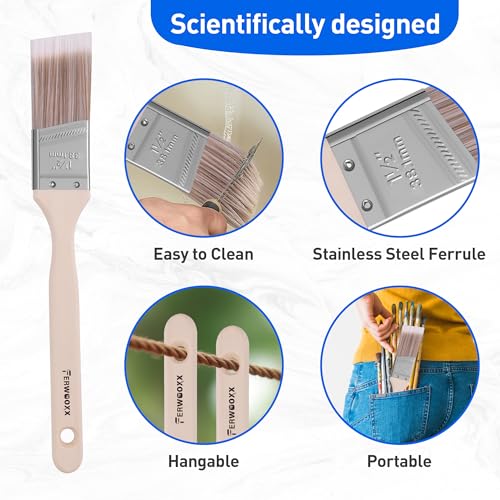 Paint Brush, 1.5IN Stain Brushes for Painting Walls,House Touch-Ups,Furnitures and Fence Staining, Wooden Handle Masonry Paintbrush(6 Packs) - size: 1.5 inch