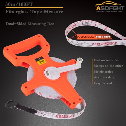 Open Reel Tape Measure 100 Feet, Fiberglass Tape Measure, Yard Measuring Tape Fit for Sports Field, Outdoor, Engineer,Track, Durable Dual-Sided Measuring Reel with Feet and Meters (1/2') - size: 30 m