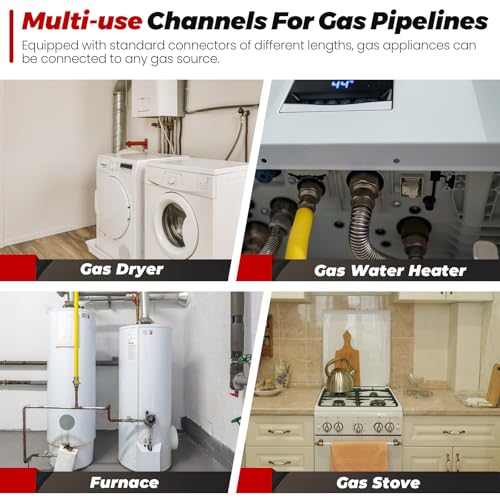 Puxyblue [2026 NEW] 48" Flexible Gas Line Kit for Dryer Stove Range Water Heater - 1/2" OD(3/8" ID) Flexible Stainless Steel Gas Dryer Kit Come with 1/2" MIP x 1/2" FIP Additional Raw Belt - size: 48 inches