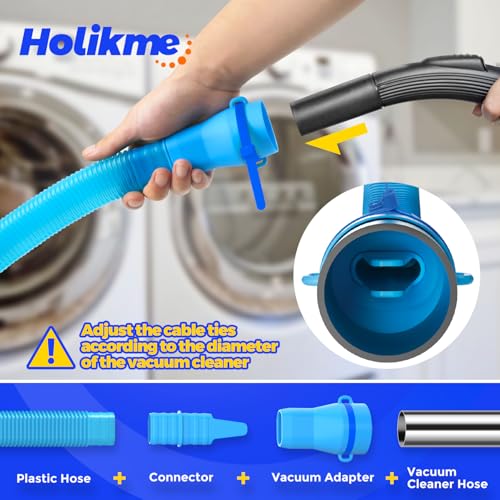 Holikme Dryer Vent Cleaner Kit, Vacuum Hose Attachment, 2-Piece, Blue | Adjustable Cable Tie for Easy Attachment, Flexible Lint Brush Removes Lint from Dryer Lint Screens and Tight Spaces - color: Blue