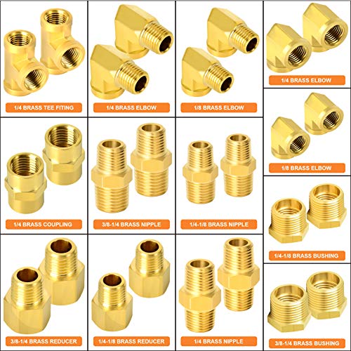 GASHER 26PCS Brass Pipe Fitting Kit, Hex Bushing, Reducer Adapter, Hex Nipple, 90 Degree Barstock Street Elbow - style: Brass Pipe Kit（26Pcs）