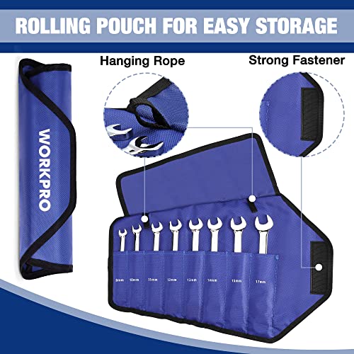 WORKPRO 8-piece Ratcheting Combination Wrench Set, Metric & Polished - size: Metric, style: Mirror Polished