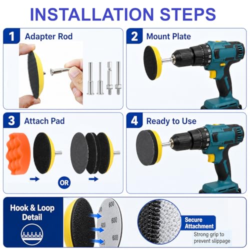 137PCS 2 Inch Sanding & Polishing Kit, Hook and Loop Backing Pads for Drill - size: 2 Inch