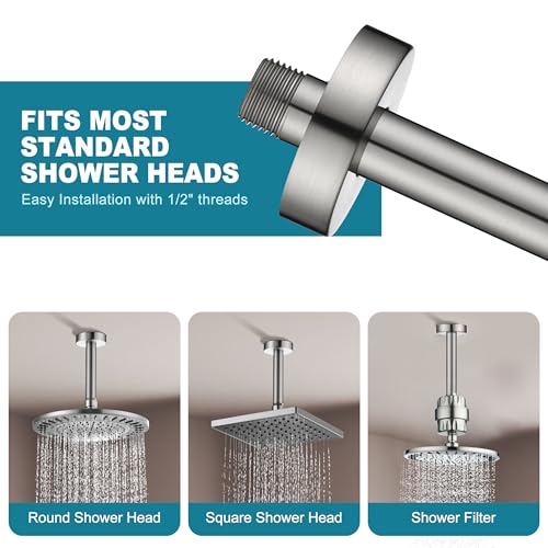 BRIGHT SHOWERS Shower Arm with Flange for Rainfall Shower Head, 6 Inch Ceiling Mount Straight Arm, Replacement Extension Pipe, Heavy-Duty Stainless Steel, Rust-Resistant, 1/2" NPT, Brushed Nickel - color: Brushed Nickel, style: 6 Inch