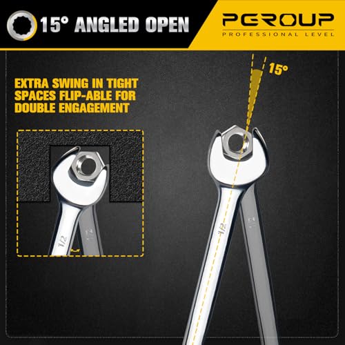 1/2" SAE Combination Wrench, CR-V Steel with Mirror Polish, 12-Point Design, 15-Degree Offset, Perfect for Auto Repair, Household, Car & Truck Emergency - size: 1/2"