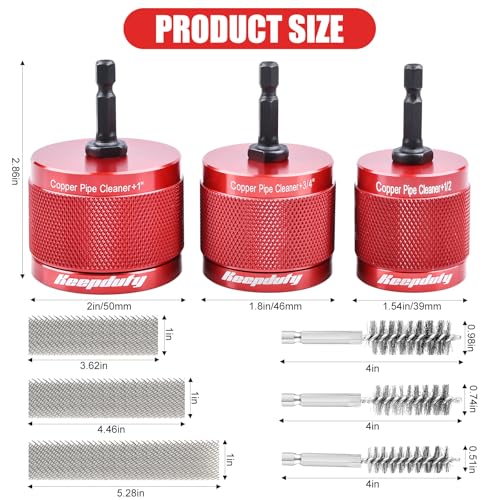 1/2" & 3/4" & 1" Copper Pipe Cleaner for Drill-Quick Rust Removal - color: 3Pcs-Aluminum Alloy