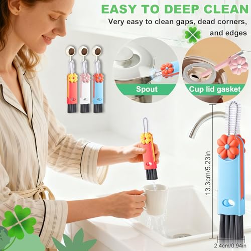 3 in 1 Cup Lid Cleaning Brush, Multifunctional Gap Cleaning Brush, Home Kitchen Crevice Brush, Portable Bottle Cleaner Brush for Cleaning Tight Spaces, Bottle Gaps, Travel Mug Caps(3 PCS) - color: Red, Pink, Blue(3pcs)