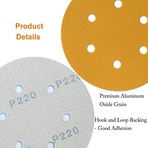 6-Inch 6-Hole Hook and Loop Gold Sanding Discs 220-Grit, 100-Pack - style: 220 Grit