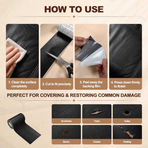 ONine Leather Repair Tape,Self Adhesive Leather Repair Patch,Leather Patches for Furniture,Sofa,Car Seats,Office Chair. Vinyl Repair Kit 3x60in (Black) - color: Black, size: 3 x 60 inches