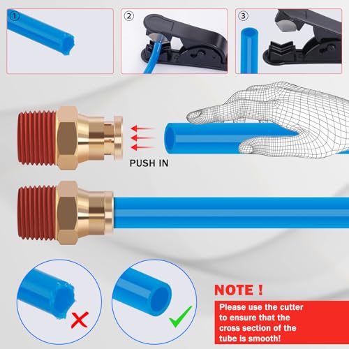 CheeMuii 76 Pcs Brass DOT Air Line Fittings with 1/4" & 3/8" DOT Air Hoses - size: 2ROLL-80PCS-BLUE