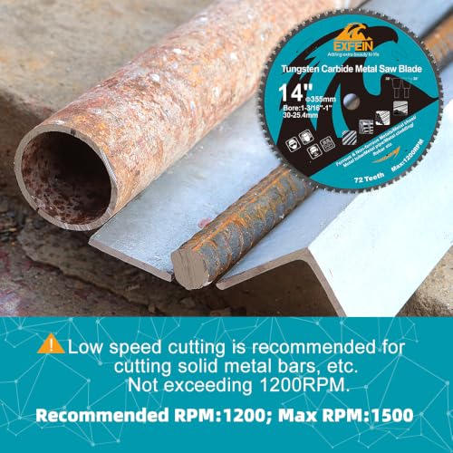 14 Inch 72T Metal Circular Saw Blade - EXFEIN Tungsten Carbide Tipped Saw Blade Arbor 1-3/16" for Metal Sheet or Pipe, Angle Iron, Rebar, Ferrous Metals, Non-Ferrous Metals - size: 14"