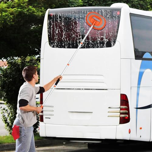 Ordenado 62" Car Wash Brush Kit Mitt Mop Sponge with Long Handle Chenille Microfiber Car Cleaning Brush Kit Supplies Car Washing Mop Kit Car Care Kit of Scratch-Free Replacement Head for Car RV Truck - color: D-orange