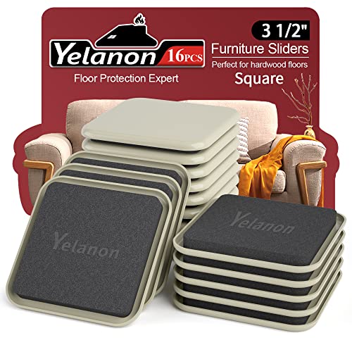Yelanon Furniture Sliders - 16 pcs-3 1/2” Square Furniture Sliders for Carpet Furniture Pads Hardwoods Floors, Heavy Duty Furniture Movers Sliders,Furniture Moving Pads, Carpet Protectors - size: 16pcs 3.5"beige