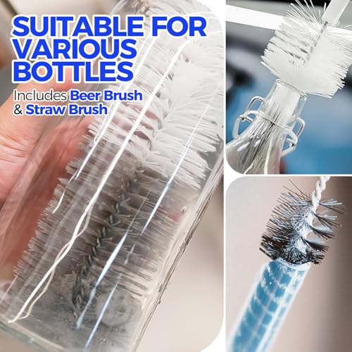 Holikme 10 Pack Bottle Brush Set 15" Long Handle Cleaner Brush,White