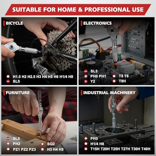 40 in 1 Magnetic Ratchet Screwdriver Set, 58-Tooth Ratcheting Screwdriver with Detachable Handle, Multi S2 Steel Bits, Repair Tool Kit for Computer Bicycle Furniture DIY – Compact Carry Case - size: 40 in 1