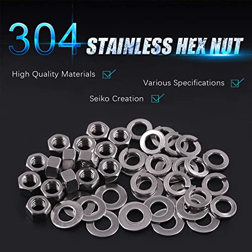 Swpeet 60Pcs Metric 304 Stainless Steel M10 Hex Nuts and M10 Flat Washers with Split Lock Washers Assortment Kit, Coarse Thread Hexagon Nut for Home Automotive Shop Use - size: M10 Hex Nuts & Washers