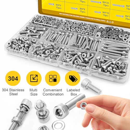 490PCS M4 Socket Screws Assortment Kit, M4x6/8/10/12/16/20/25/30 mm - size: SS M4 490pcs