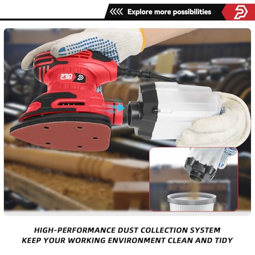 Prostormer Detail Sander, 13000RPM Mouse Sander, 1.6A Electric Palm Sanders - color: Red
