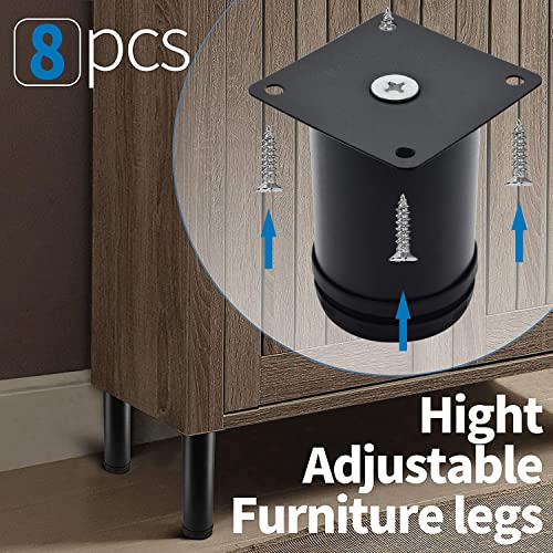3 Inch Metal Furniture Legs Stainless Steel Adjustable Legs Black Metal Legs Round Cabinet Legs for Coffee Table Cabinet Desk Sofa Shelves, Pack of 8 - color: Black, size: 3"