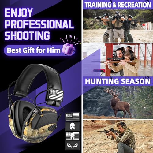 ZOHAN Shooting Ear Protection – Active Noise Cancelling, NRR 23dB, Electronic Over Ear Hearing Protection with Amplification for Gun Range & Hunting, Low Profile Adults Safety Earmuffs - Camo - color: With Patches-camo