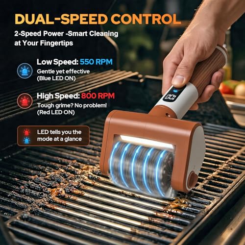 𝑵𝒆𝒘𝒆𝒔𝒕-𝑮𝒆𝒏 Electric Grill Brush, BBQ Grill Cleaner with Digital Display, Variable Speed Cordless Rotary Grill Brush, Replaceable Heads Grill Cleaning Brush for Barbecue Grates - size: GB-01